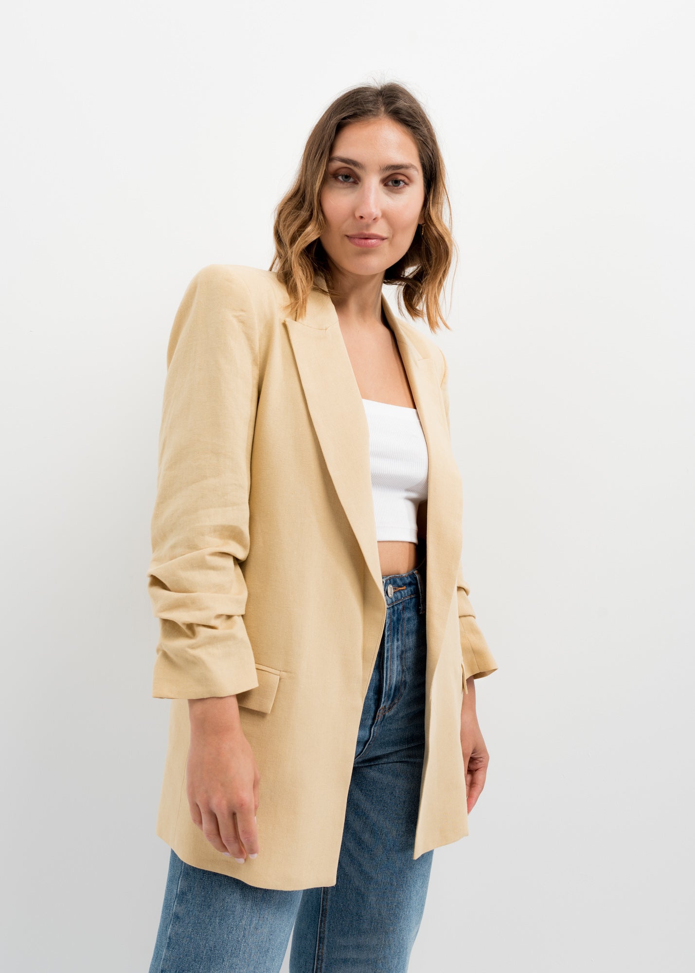 CARAMEL LINEN BLAZER