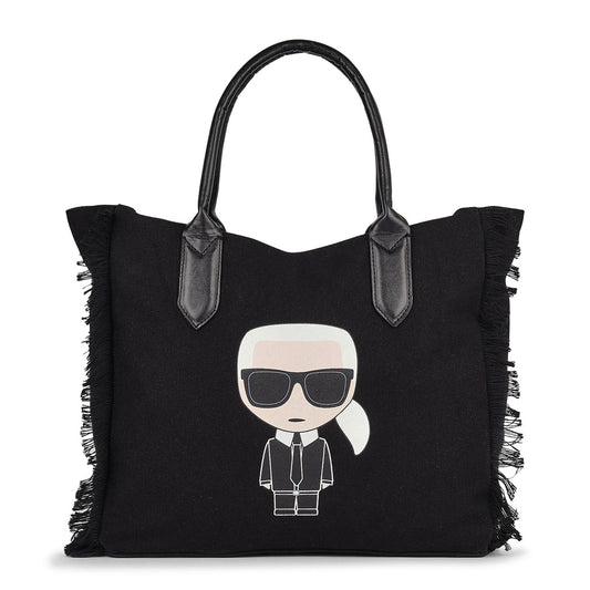 K Ikonik canvas fringed tote bag